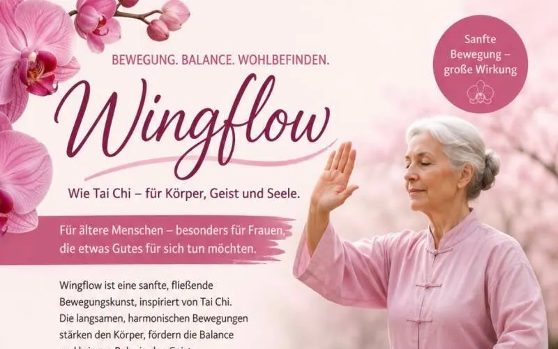 WingFlow-Flyer mit einer Illustration sanfter Bewegungen
